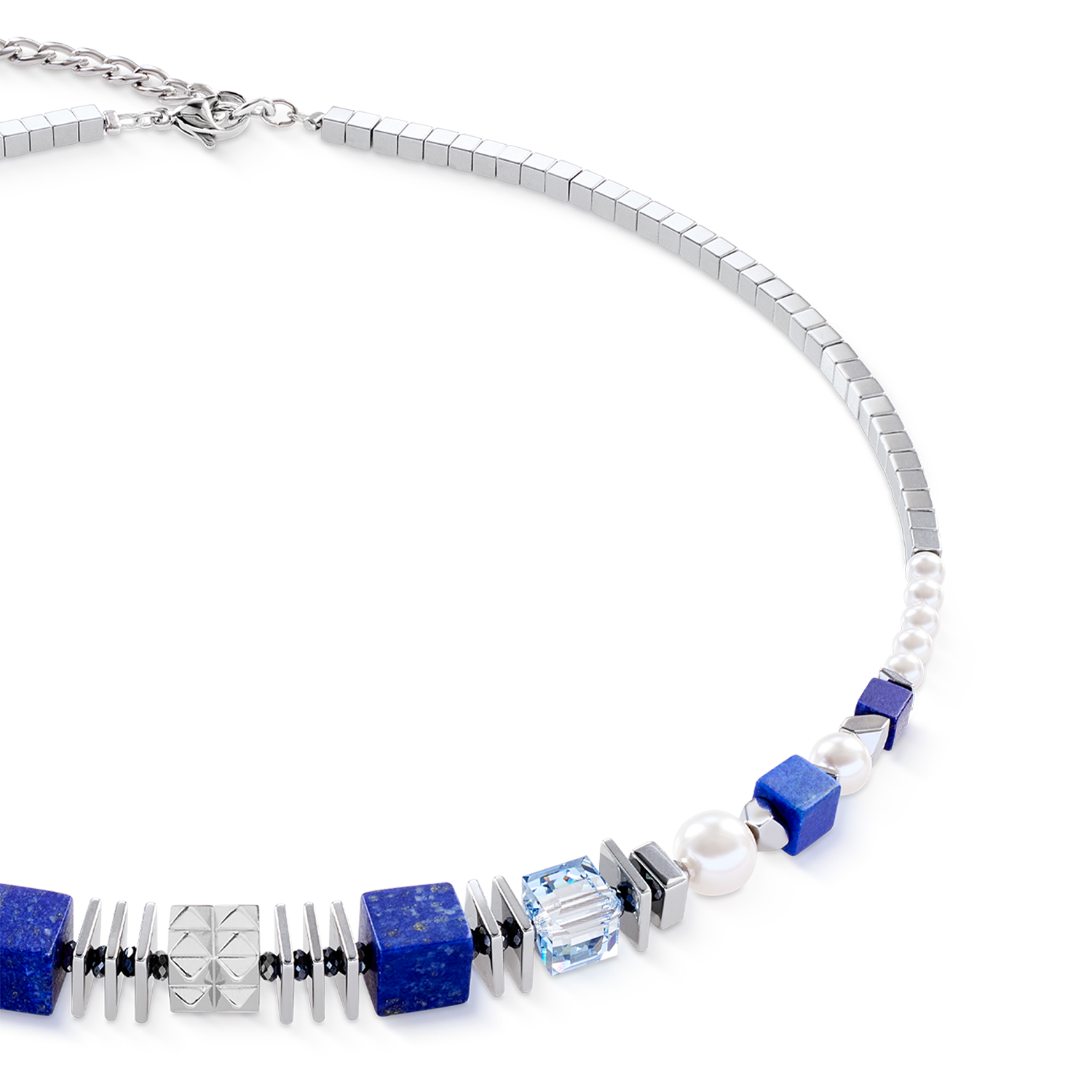 Collana Statement Cube Facets argento-blu