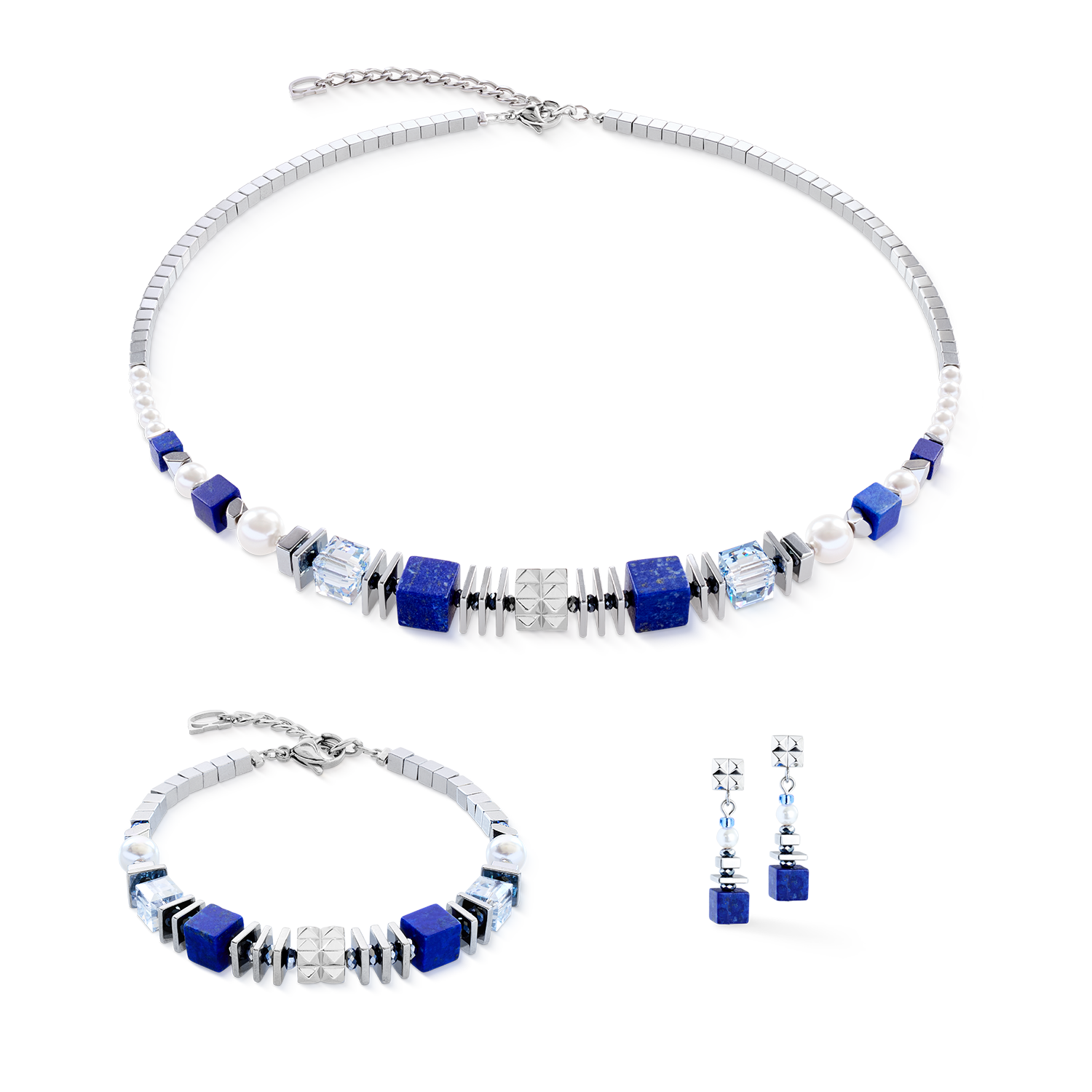Collana Statement Cube Facets argento-blu