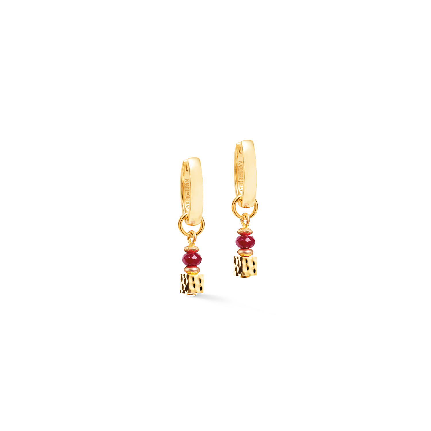 Creoli Hammered Cube Ruby Oro