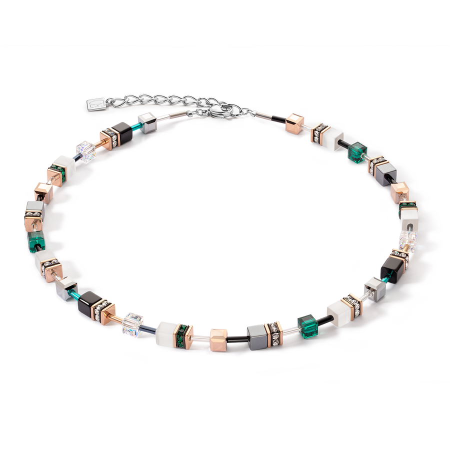 Collana GeoCUBE® Iconic oro rosé bianco e verde scuro