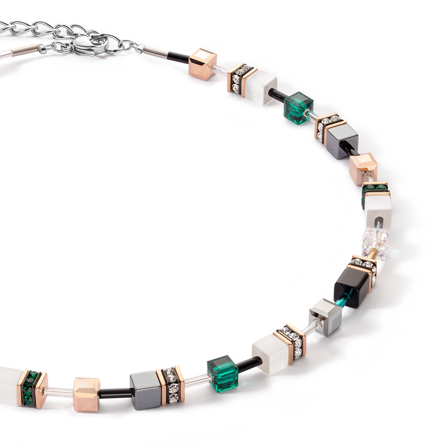 Collana GeoCUBE® Iconic oro rosé bianco e verde scuro