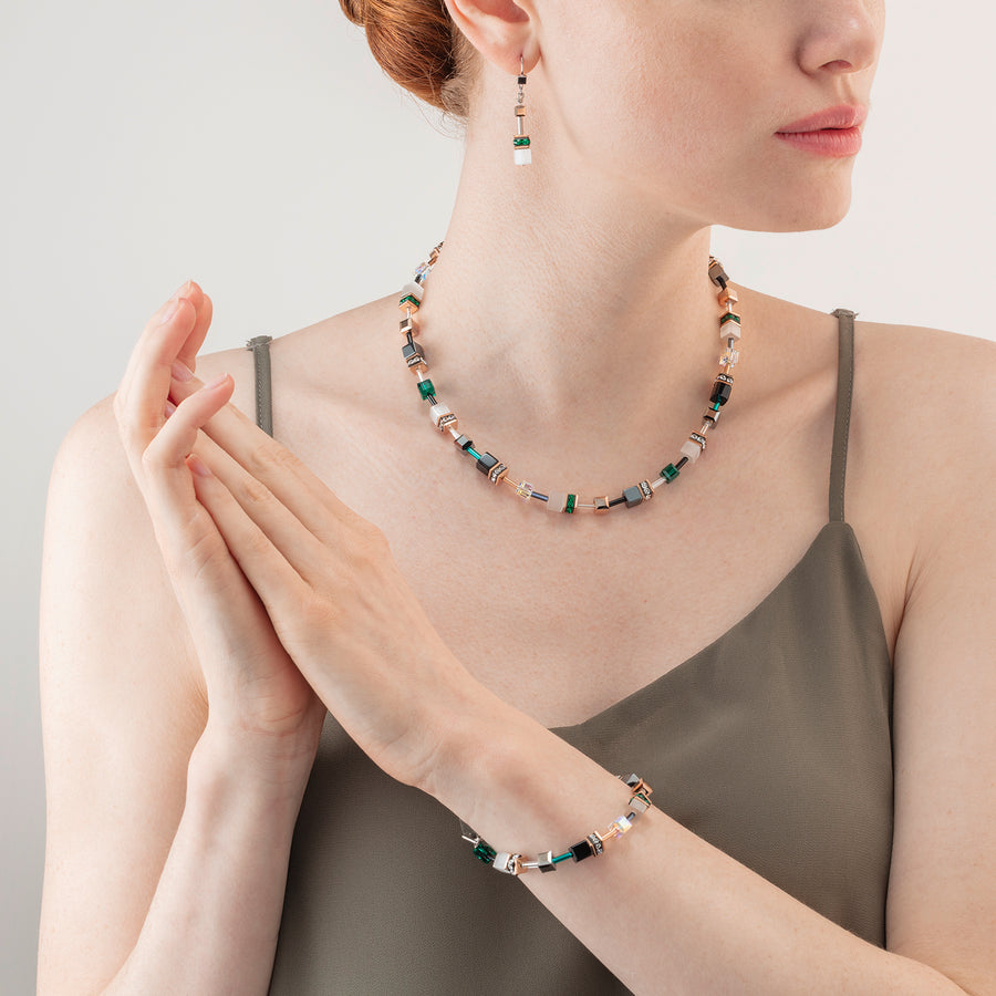 Collana GeoCUBE® Iconic oro rosé bianco e verde scuro