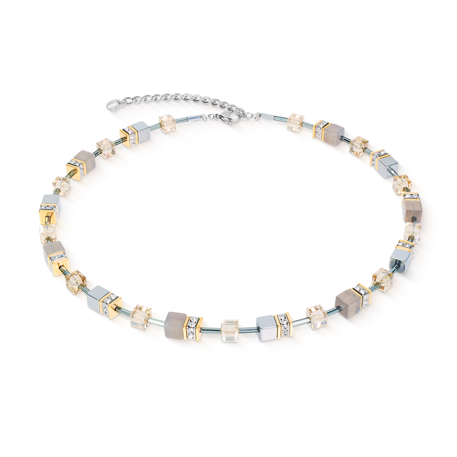Collana GeoCUBE® Agata & Ematite grigio-oro
