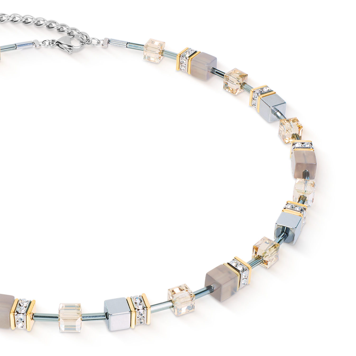 Collana GeoCUBE® Agata & Ematite grigio-oro