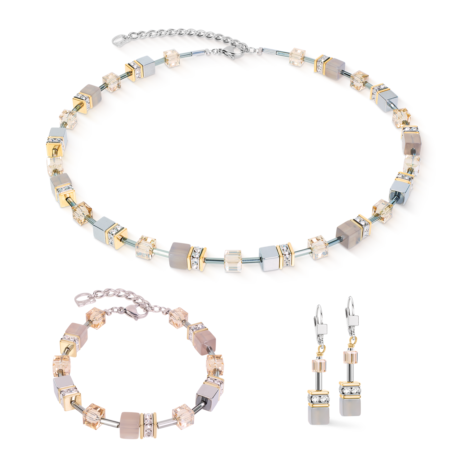 Collana GeoCUBE® Agata & Ematite grigio-oro