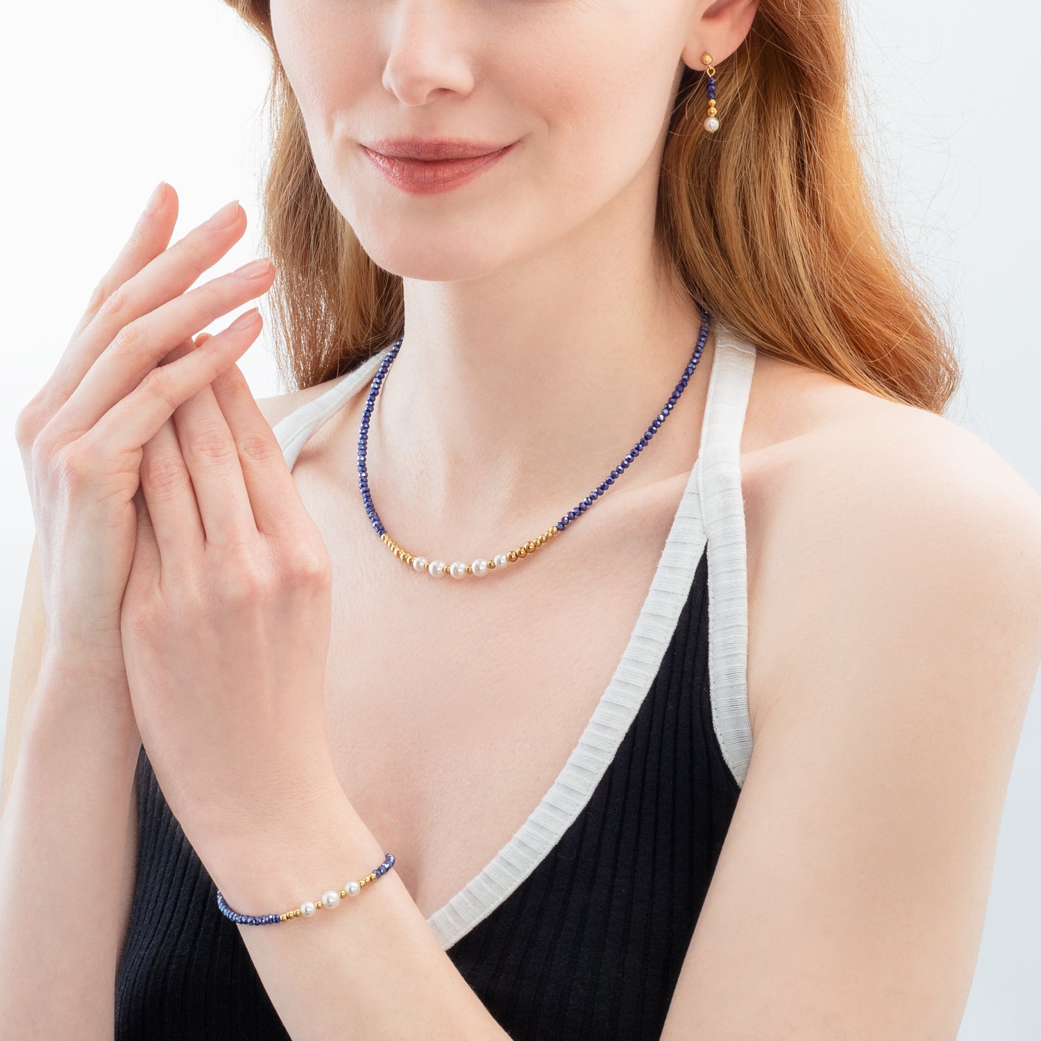 Collana Pearl Line oro-blu
