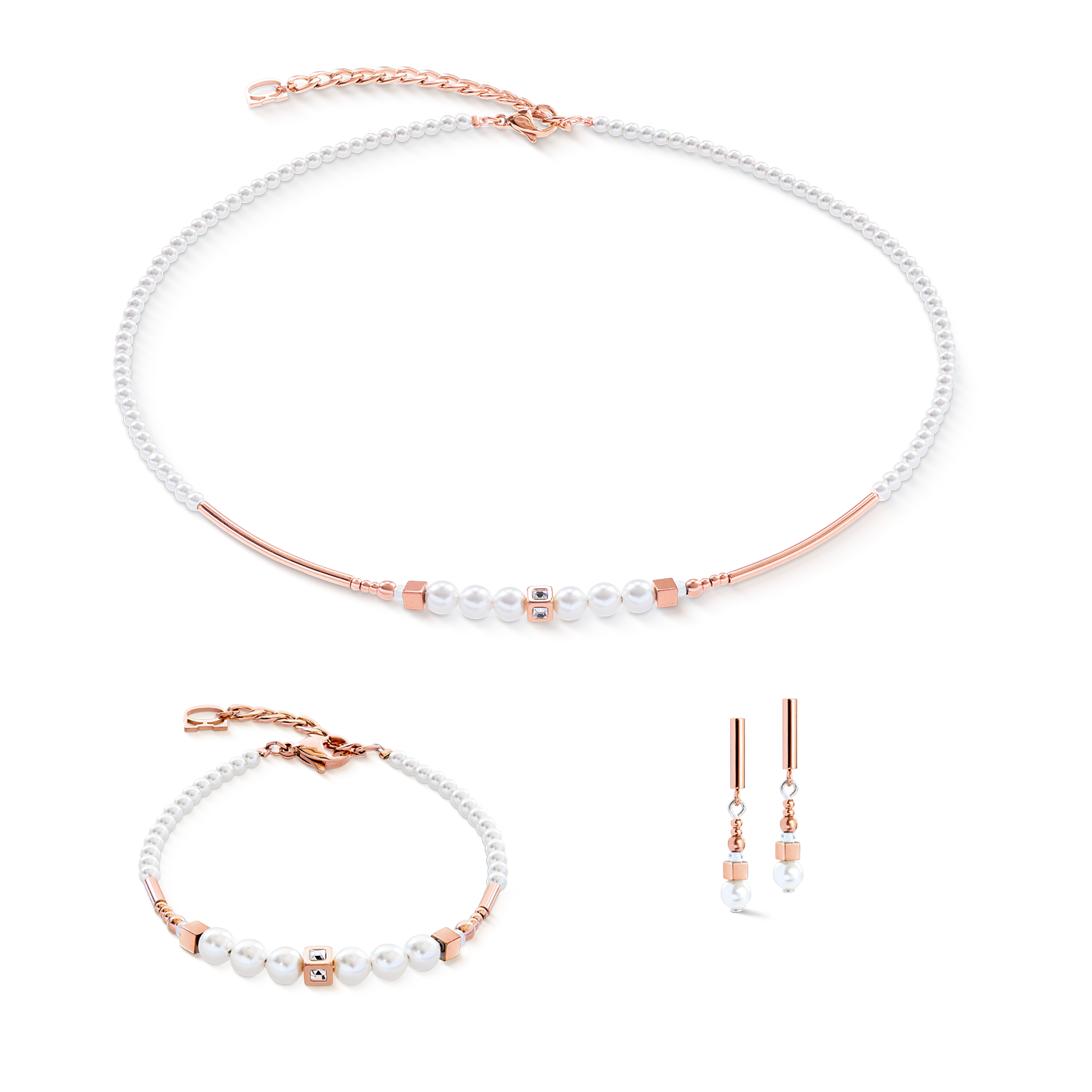Orecchini Shimmering Princess Pearls oro rosa-bianco