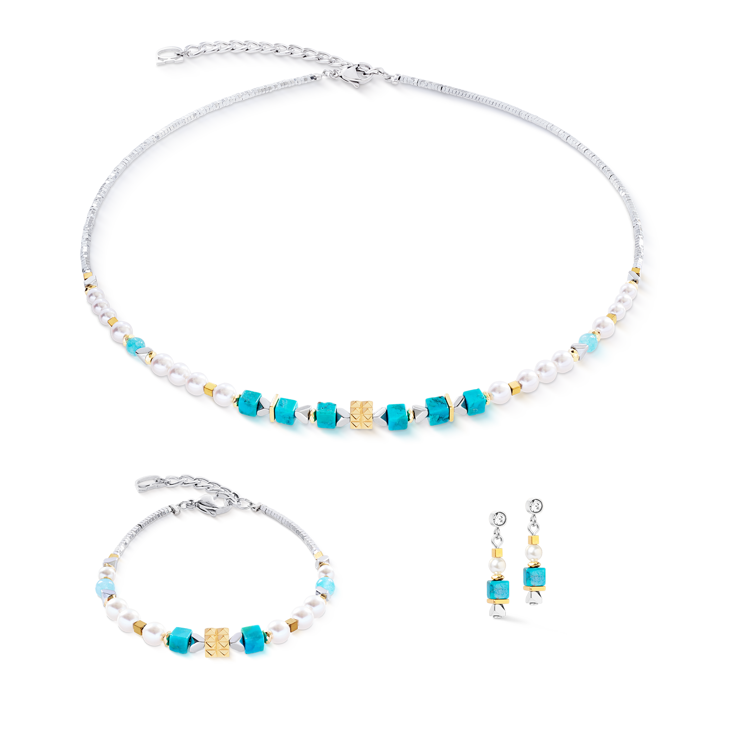 Collana Modern Elegance Spikes oro-turchese