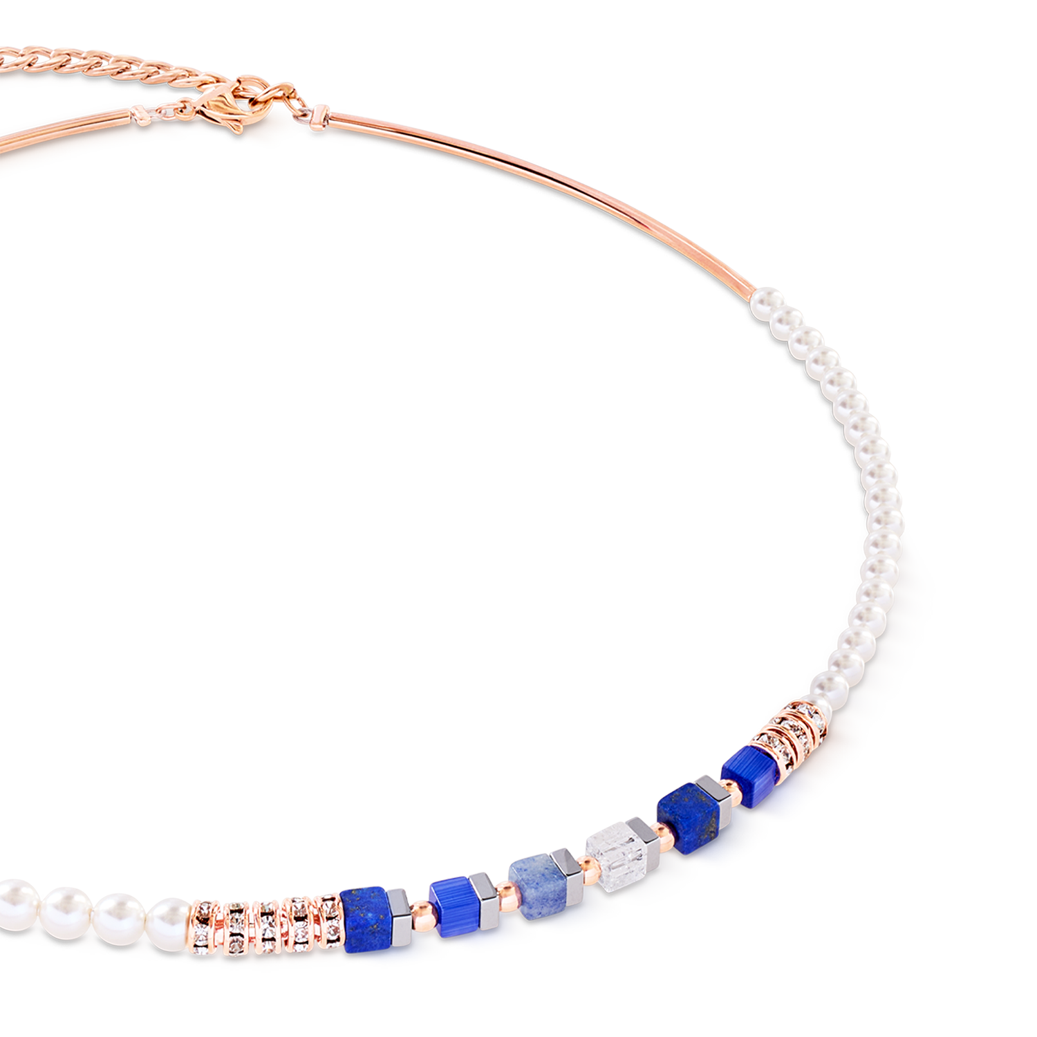 Collana Precious Fusion Offset oro rosa-blu