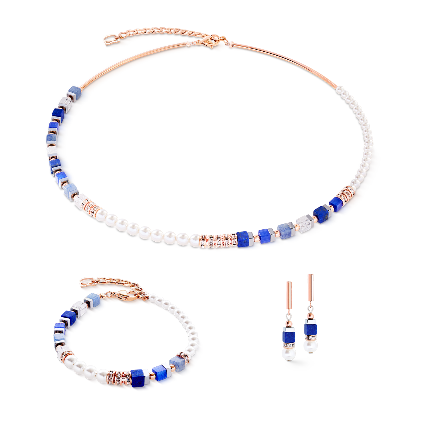Collana Precious Fusion Offset oro rosa-blu