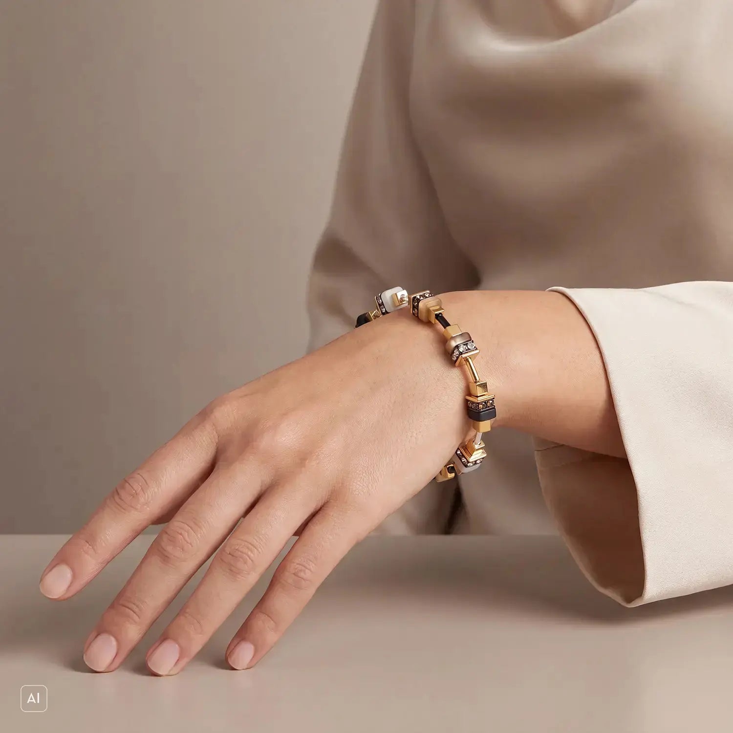 COEUR DE LION Bracciale Urban Nature Cube beige-oro – indossato