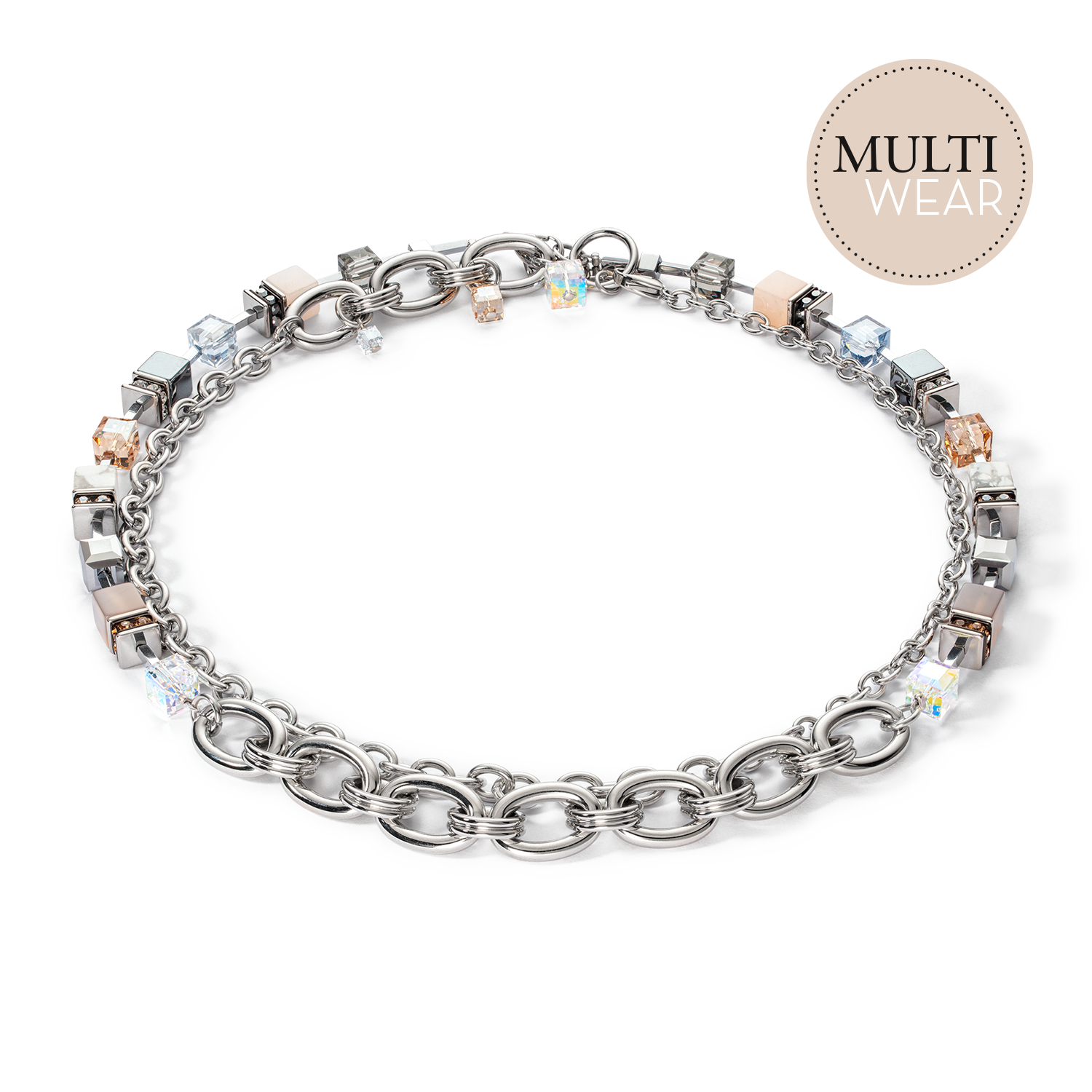 Collana GeoCUBE® Statement Precious Chunky Chain Multiwear grau-beige