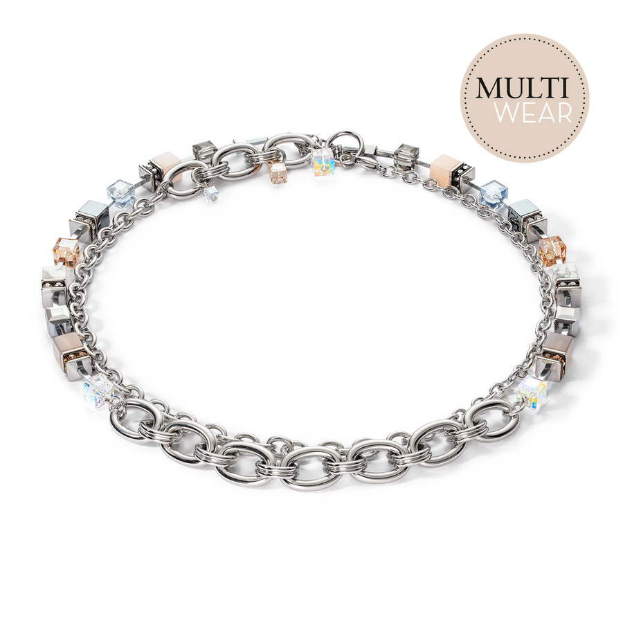 Collana GeoCUBE® Statement Precious Chunky Chain Multiwear grau-beige