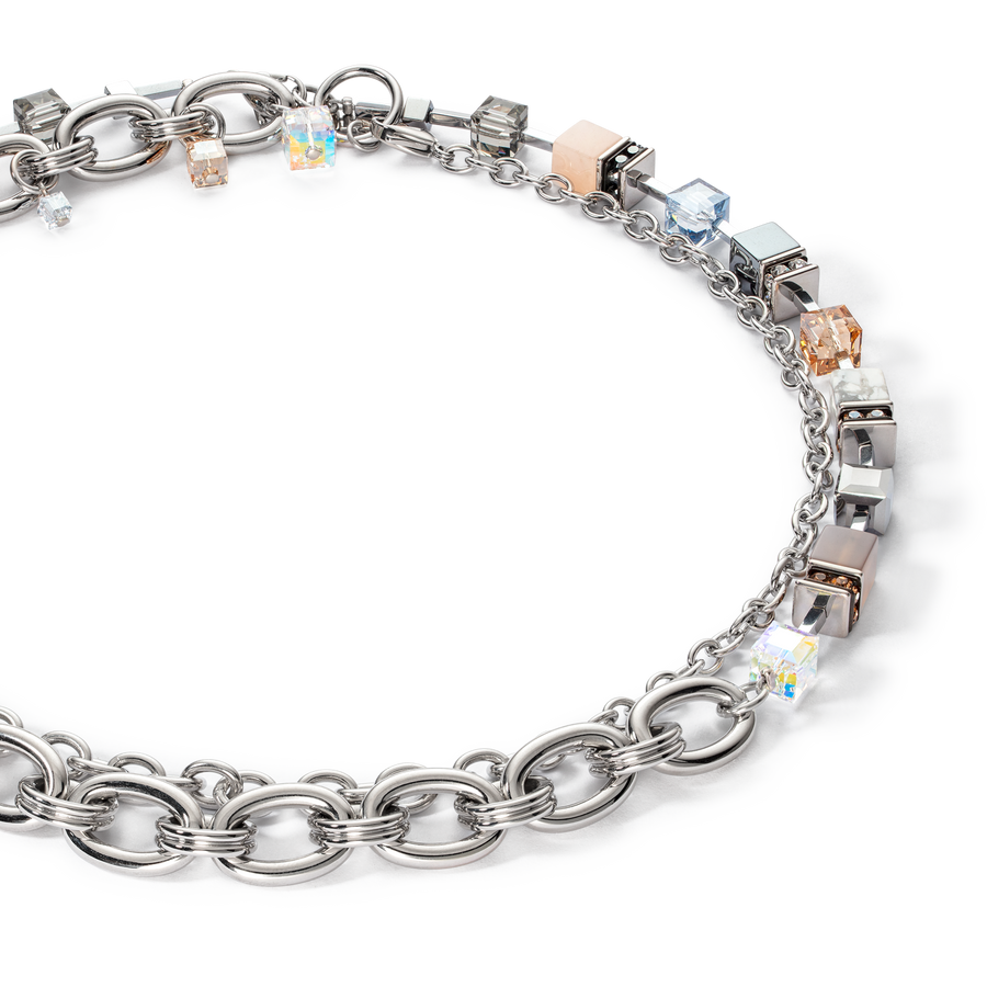 Collana GeoCUBE® Statement Precious Chunky Chain Multiwear grau-beige