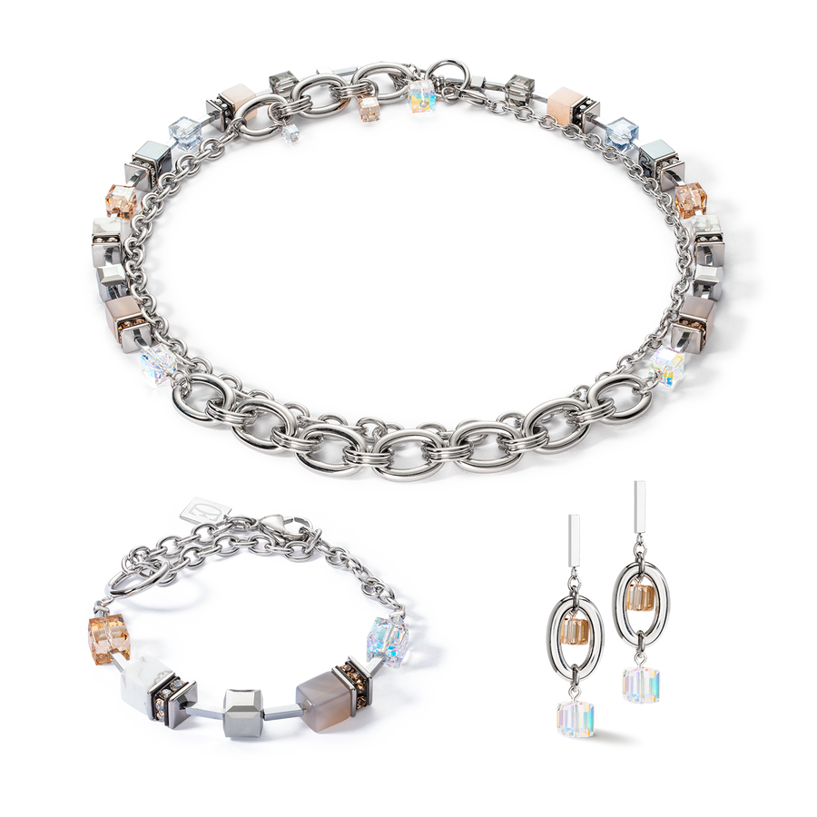 Collana GeoCUBE® Statement Precious Chunky Chain Multiwear grau-beige