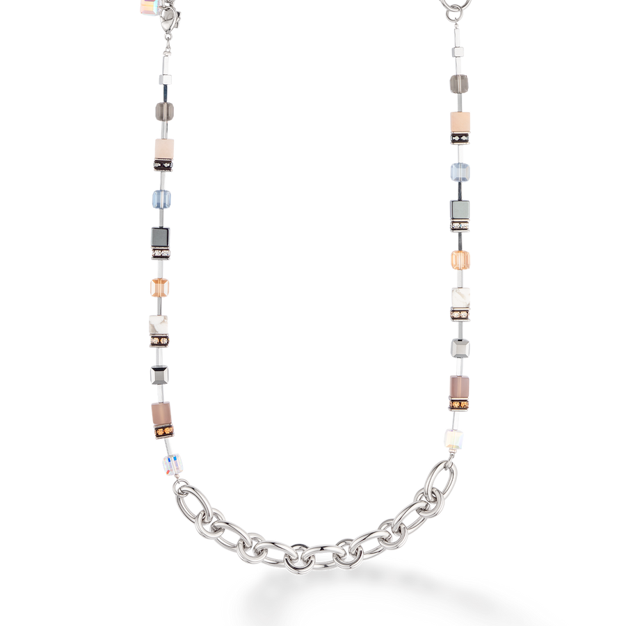 Collana GeoCUBE® Statement Precious Chunky Chain Multiwear grau-beige