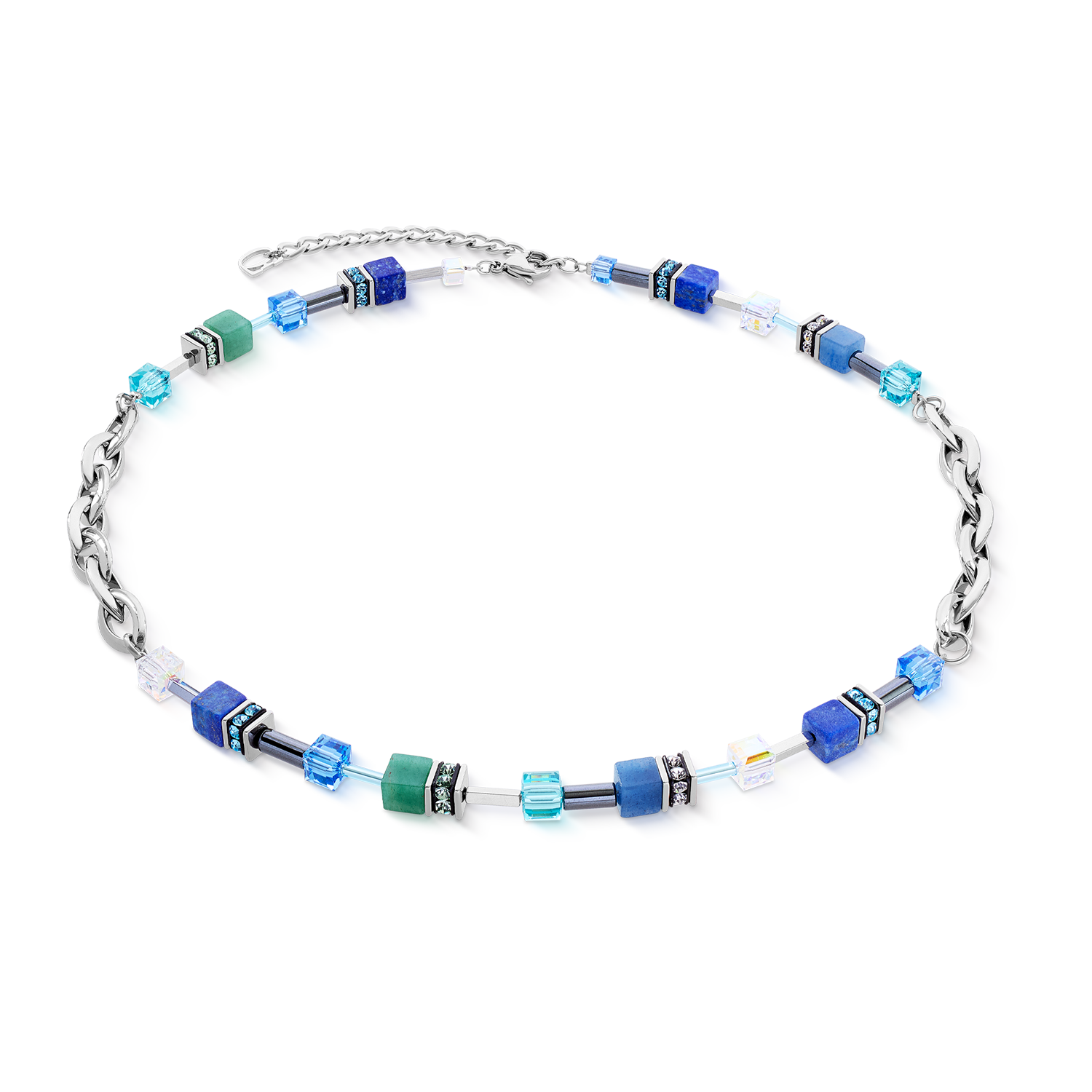 Collana GeoCUBE® Chunky Chain argento-blu