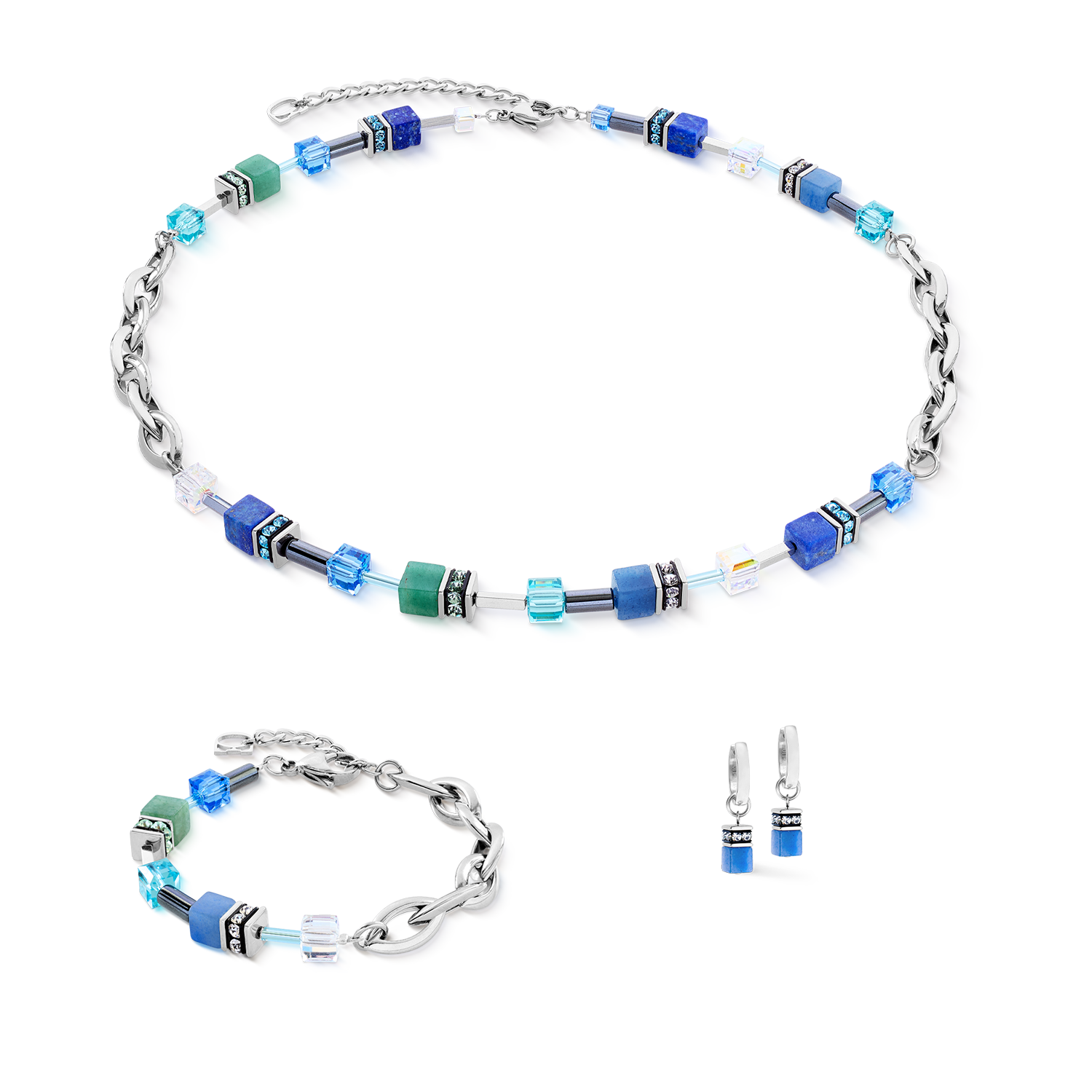 Collana GeoCUBE® Chunky Chain argento-blu