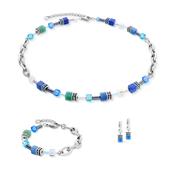 Orecchini creoli GeoCUBE® Chunky Chain argento-blu