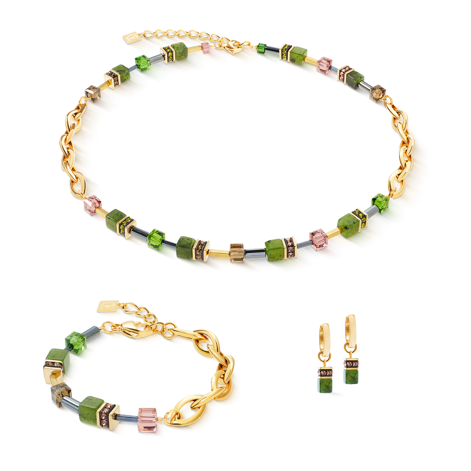 Bracciale GeoCUBE® Chunky Chain verde-oro