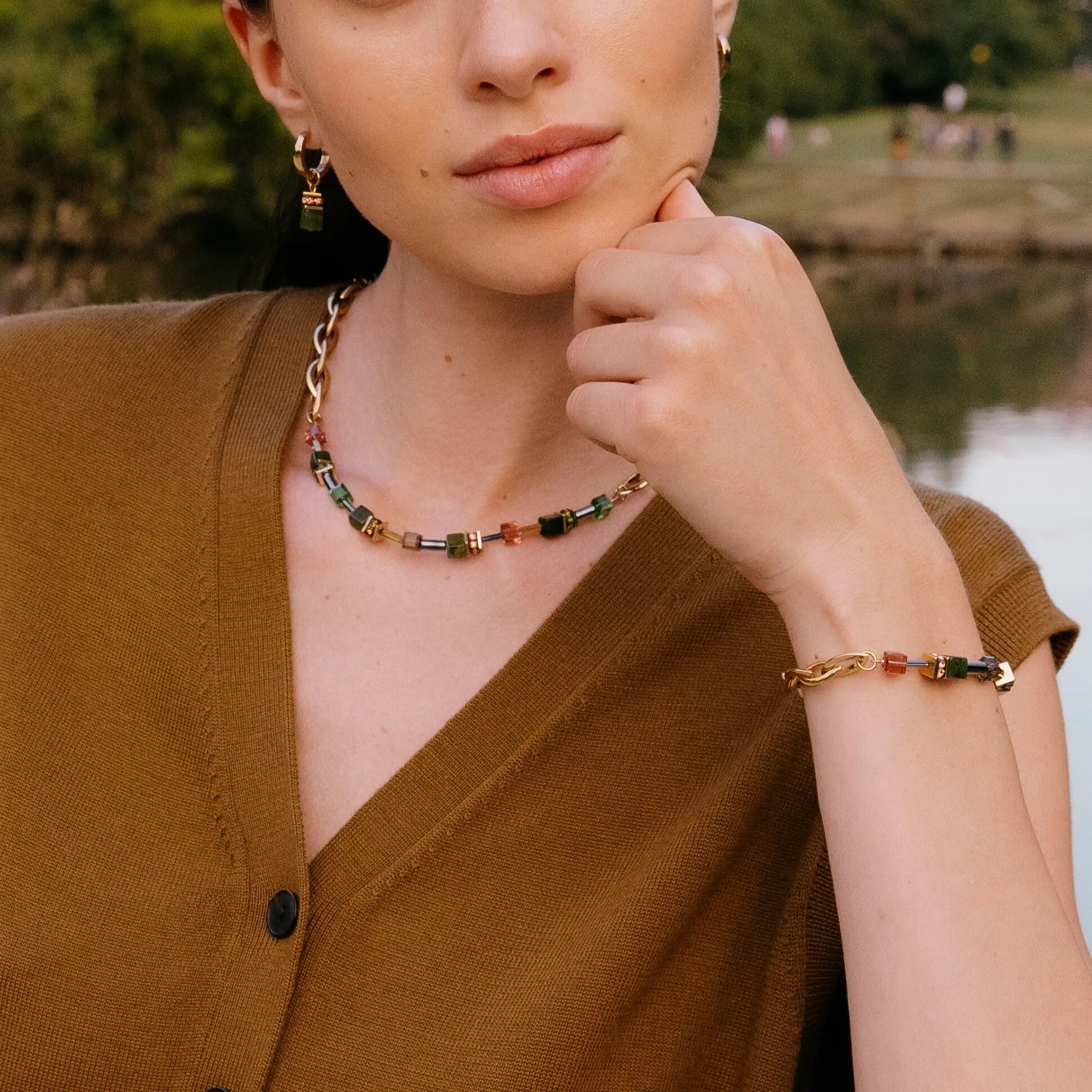 Bracciale GeoCUBE® Chunky Chain verde-oro