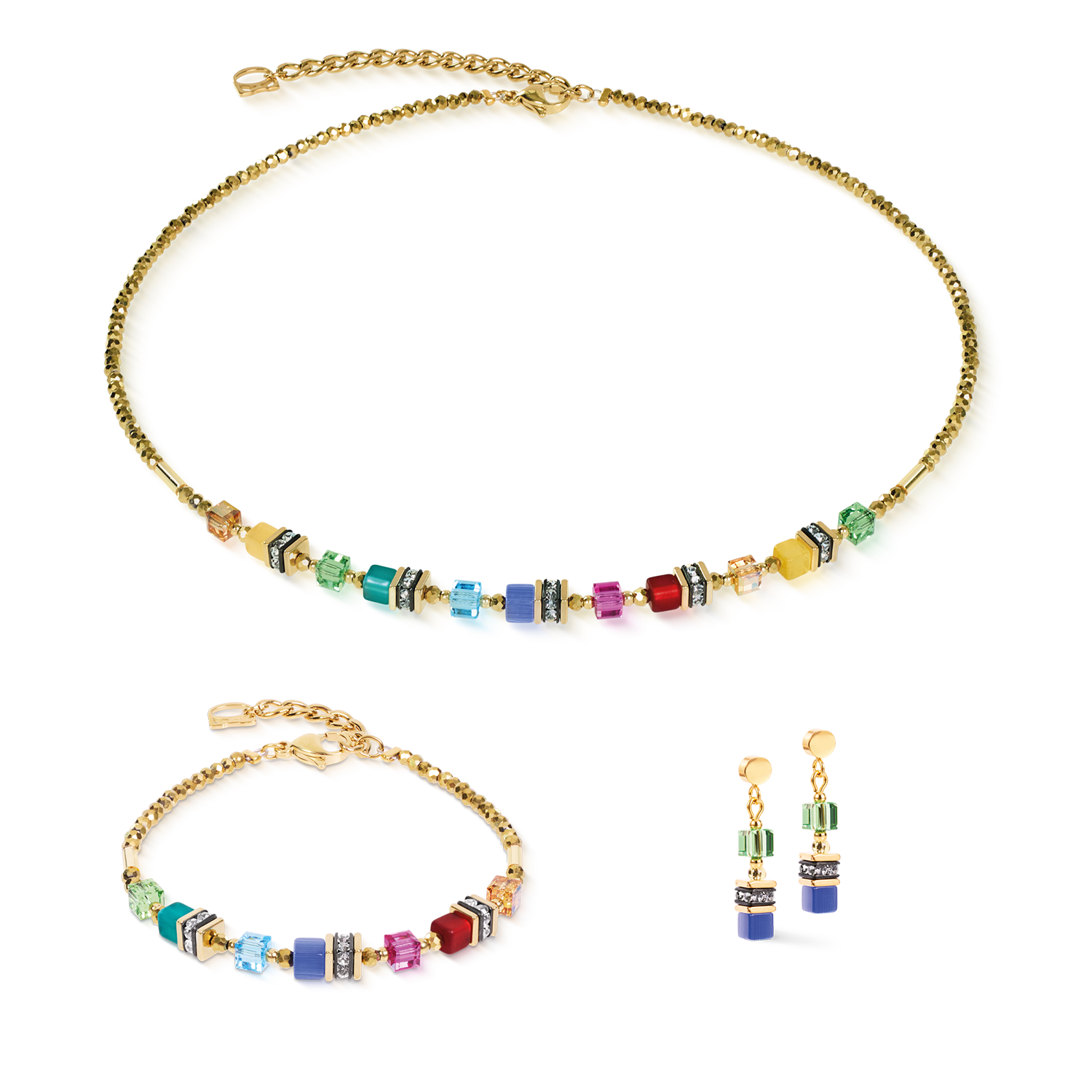 Bracciale Mini Cubes multicolore rainbow oro