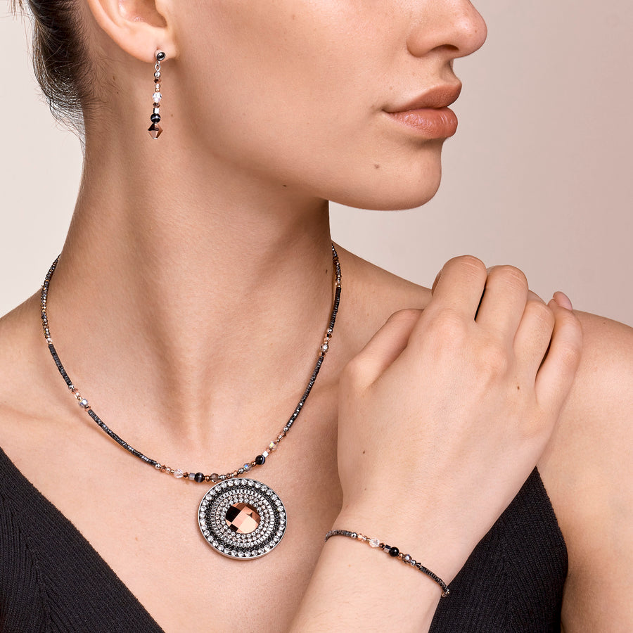 Collana amuleto small cristalli e strisce di onice grigio-cristallo