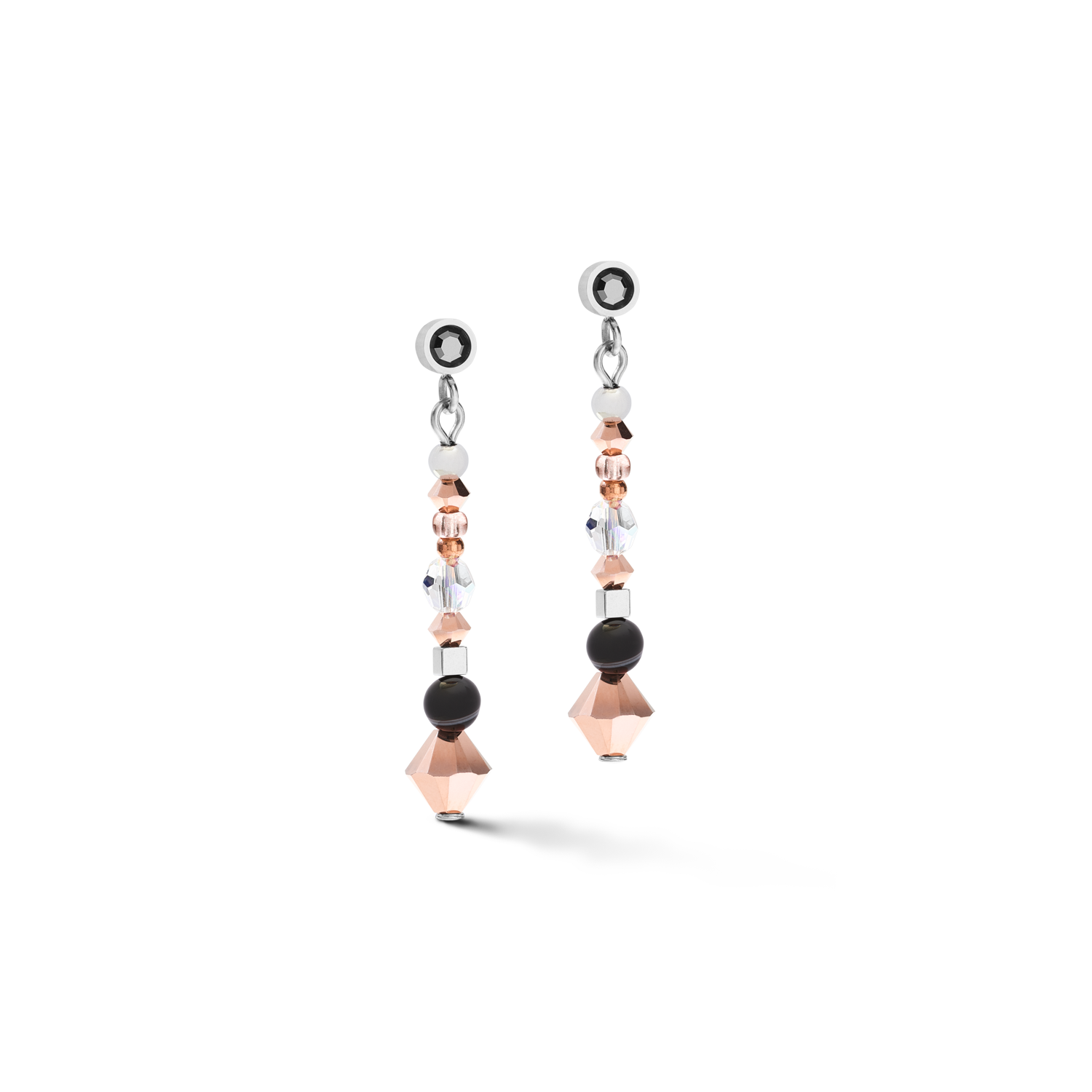 Orecchini amuleto small cristalli e strisce di onice grigio-cristallo