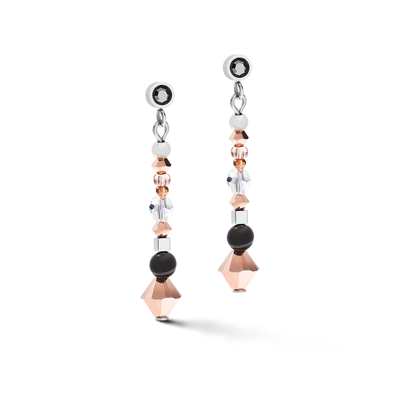 Orecchini amuleto small cristalli e strisce di onice grigio-cristallo