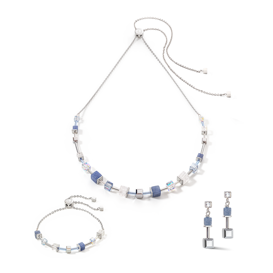 Orecchini GeoCUBE® Precious & Slider Closure argento blu