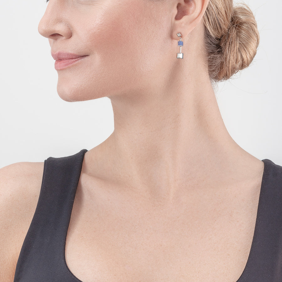 Orecchini GeoCUBE® Precious & Slider Closure argento blu