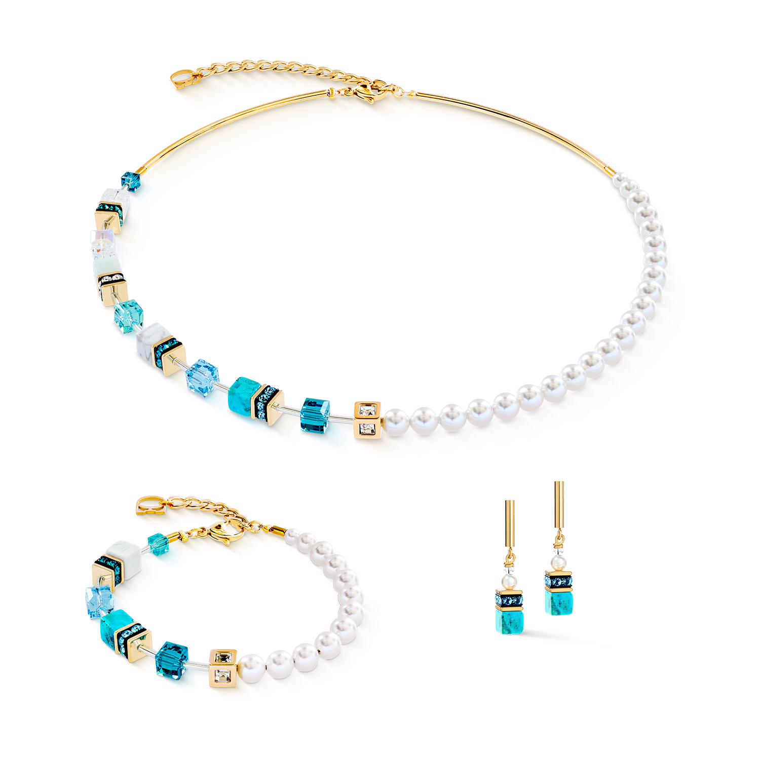 Collana GeoCUBE® Precious Fusion Pearls turchese