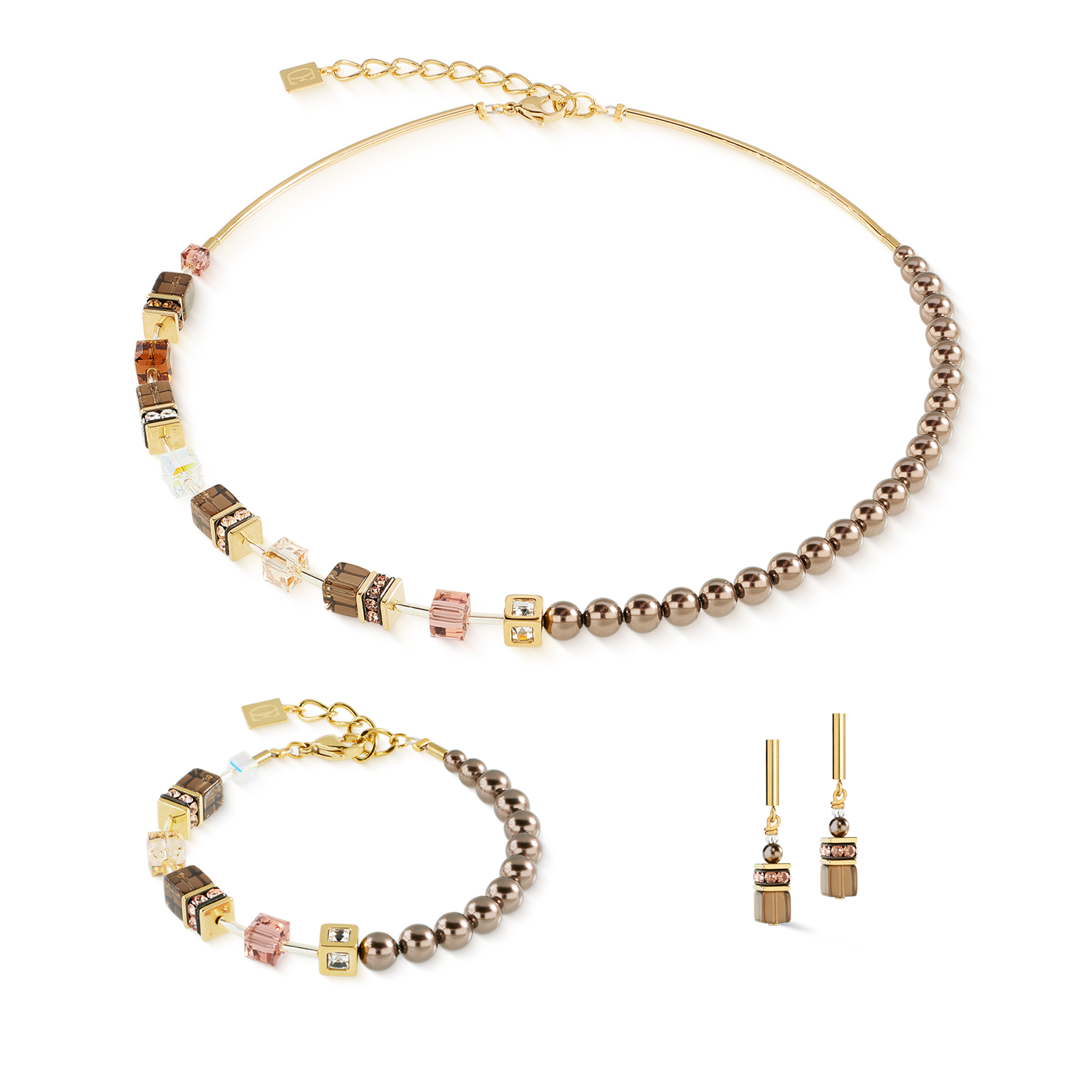 Collana GeoCUBE® Precious Fusion Pearls Mocha Mousse