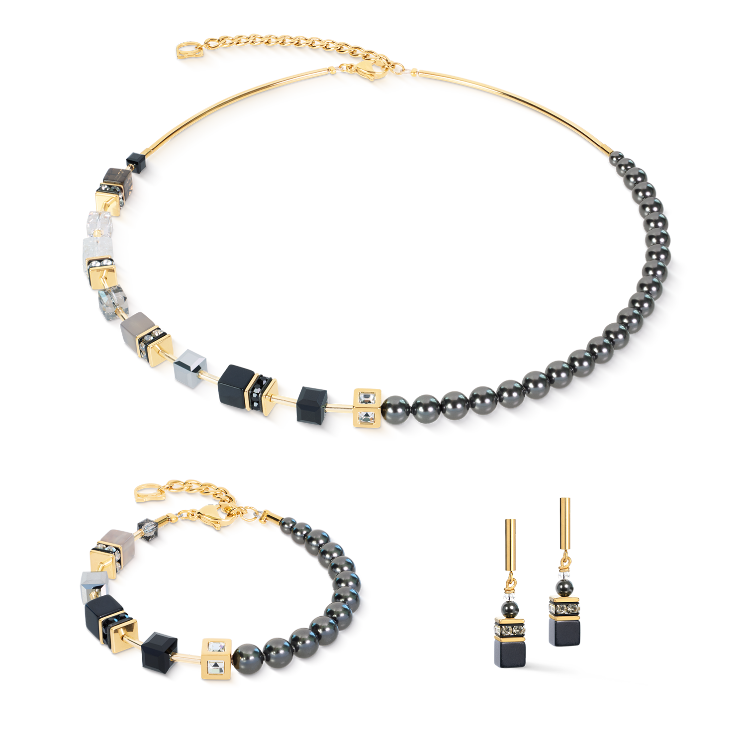GeoCUBE® Precious Fusion Pearls Collana Anthracite Glow