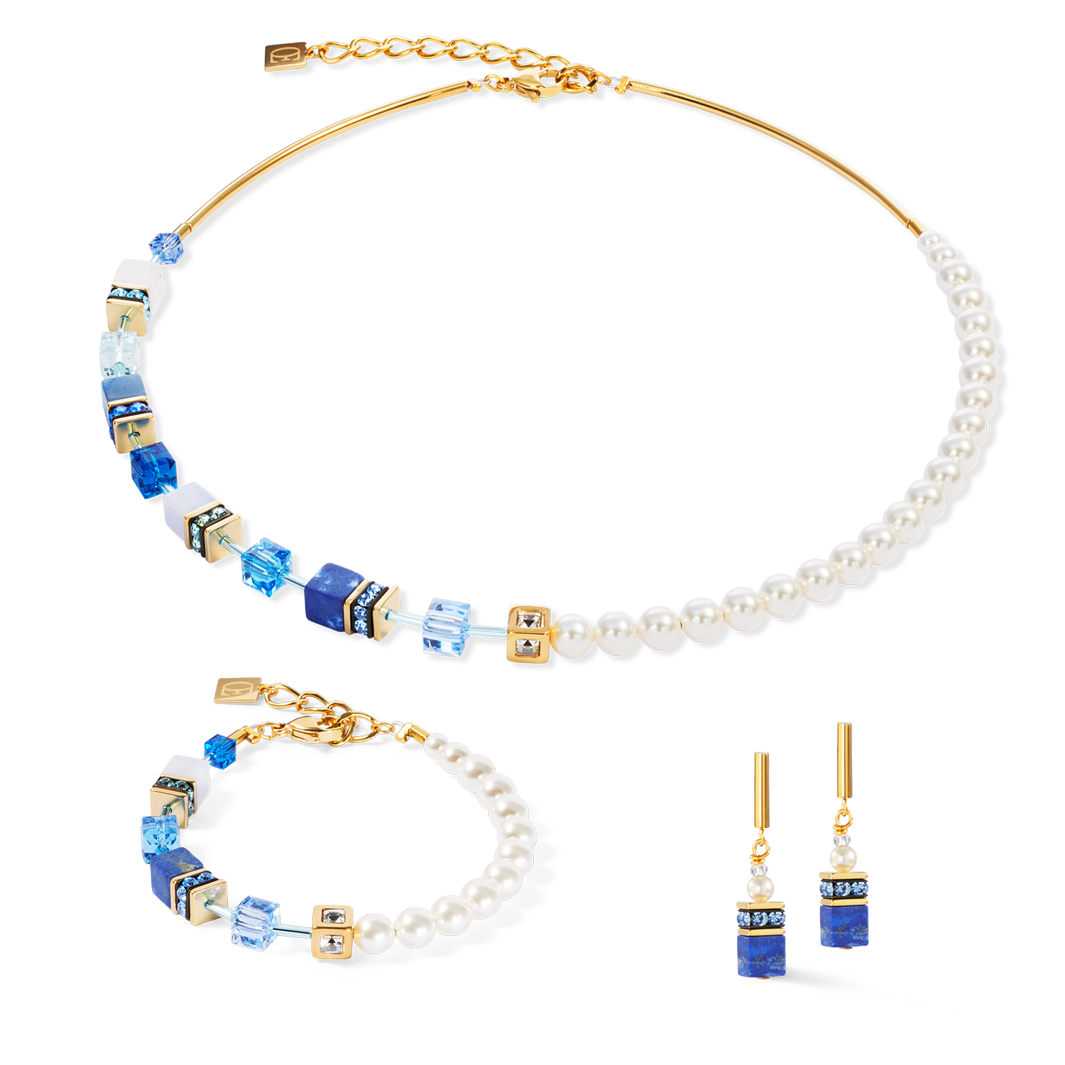 Orecchini GeoCUBE® Precious Fusion Pearls blu