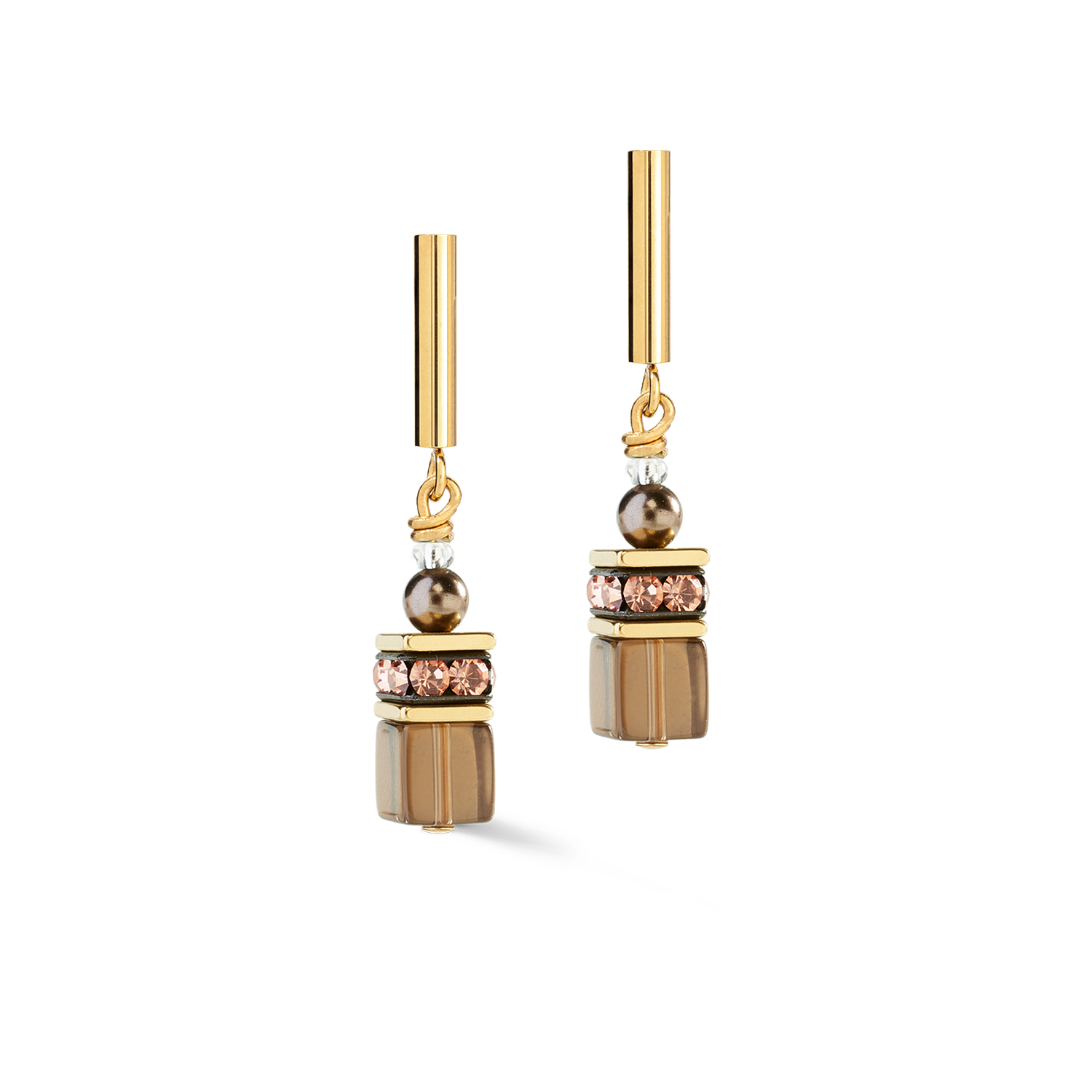 Orecchini GeoCUBE® Precious Fusion Pearls Mocha Mousse