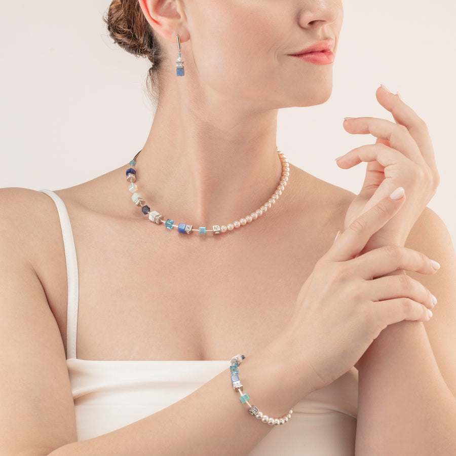 Bracciale GeoCUBE® Precious Fusion Pearls aqua blu