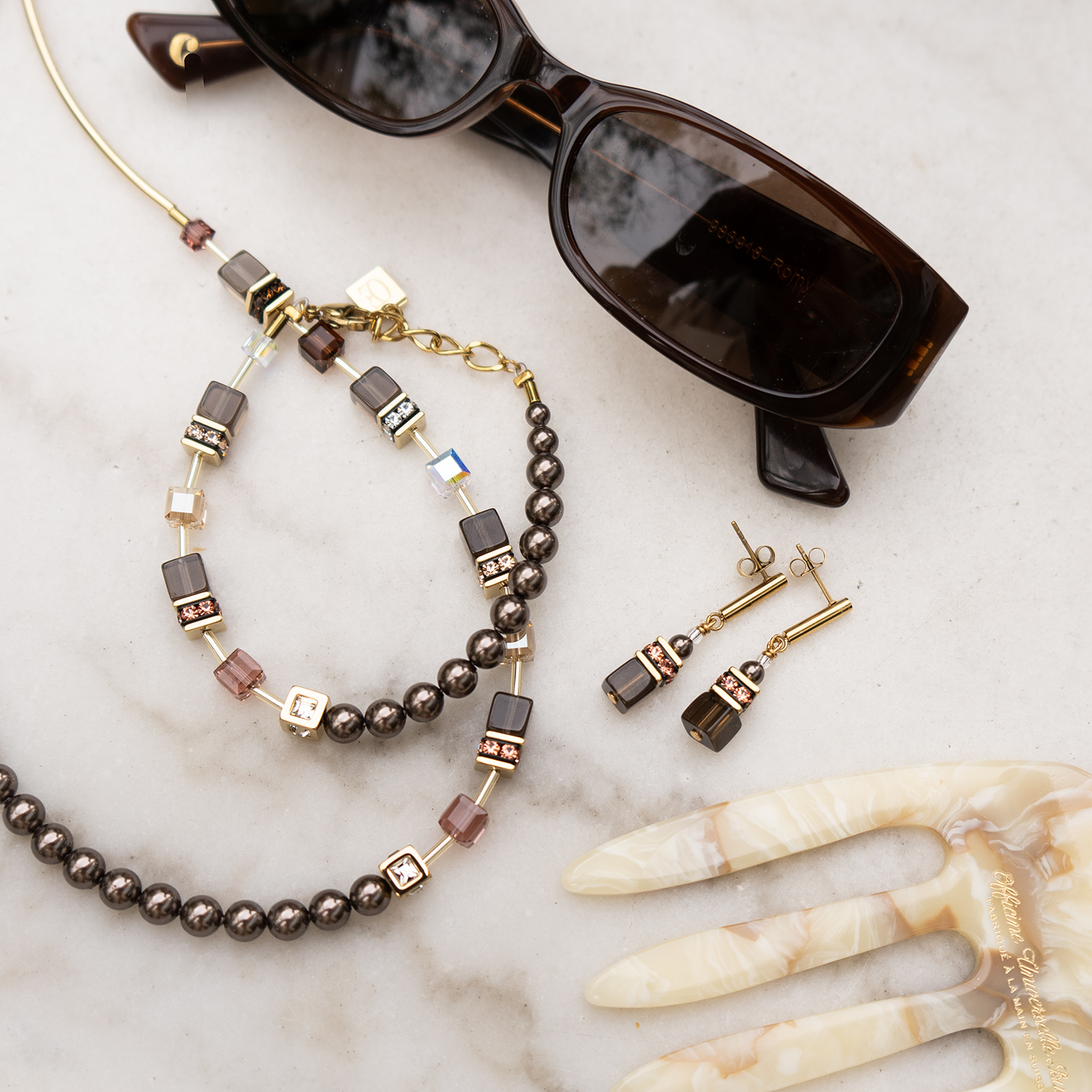 Bracciale GeoCUBE® Precious Fusion Pearls Mocha Mousse