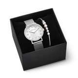 Set Regalo Orologio Round Madreperla Milanaise e Bracciale Asimmetria perle d'acqua dolce bianco