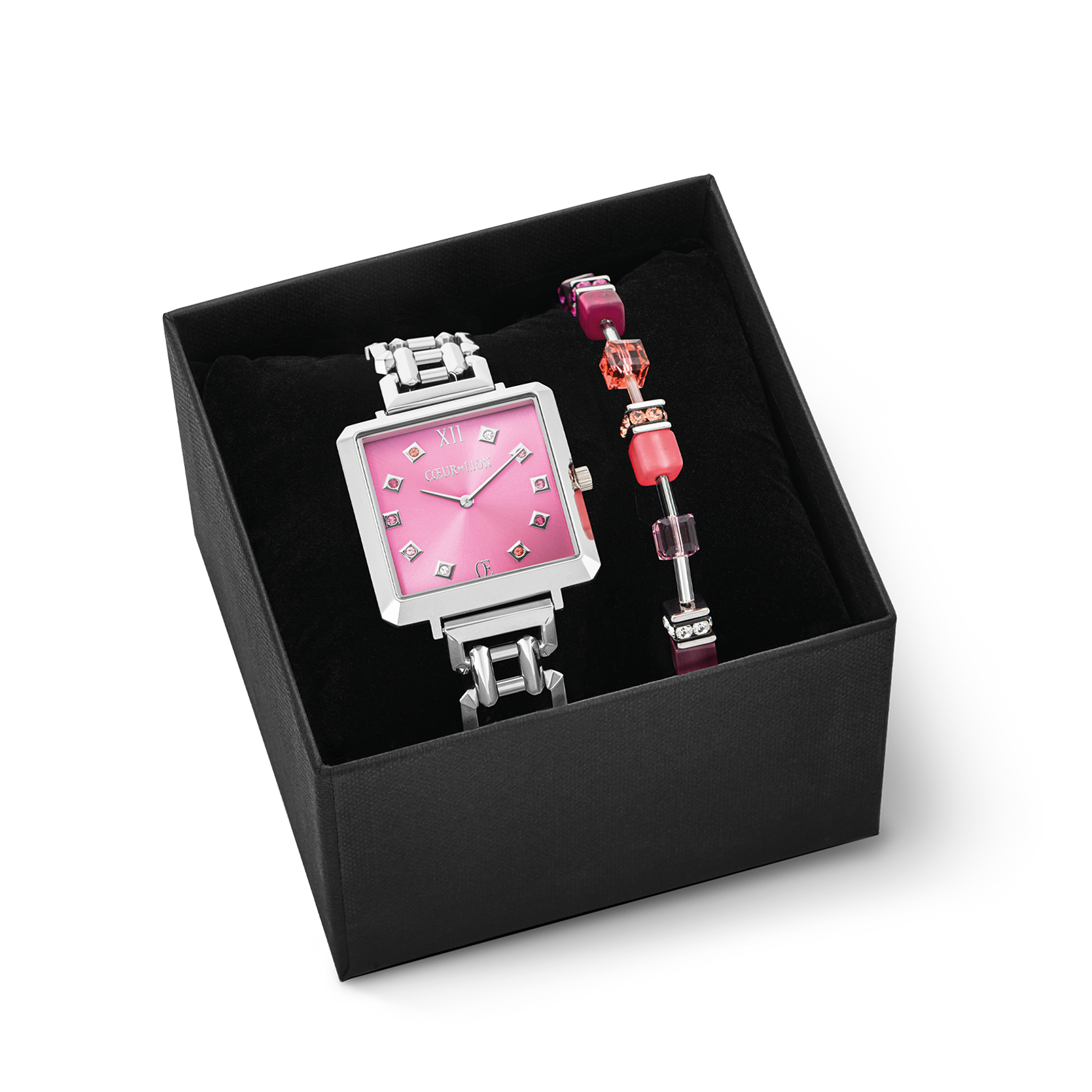 Set Regalo Orologio Iconic Cube Viva Magenta silver & Bracciale GeoCUBE® Iconic Viva Magenta
