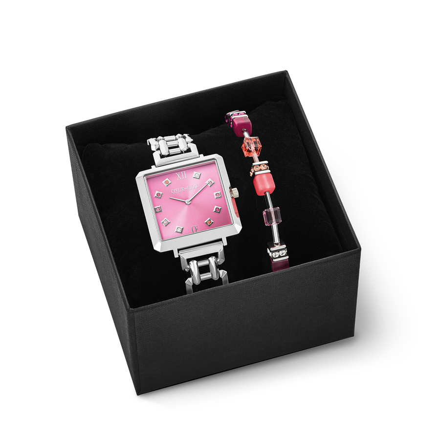 Set Regalo Orologio Iconic Cube Viva Magenta silver & Bracciale GeoCUBE® Iconic Viva Magenta