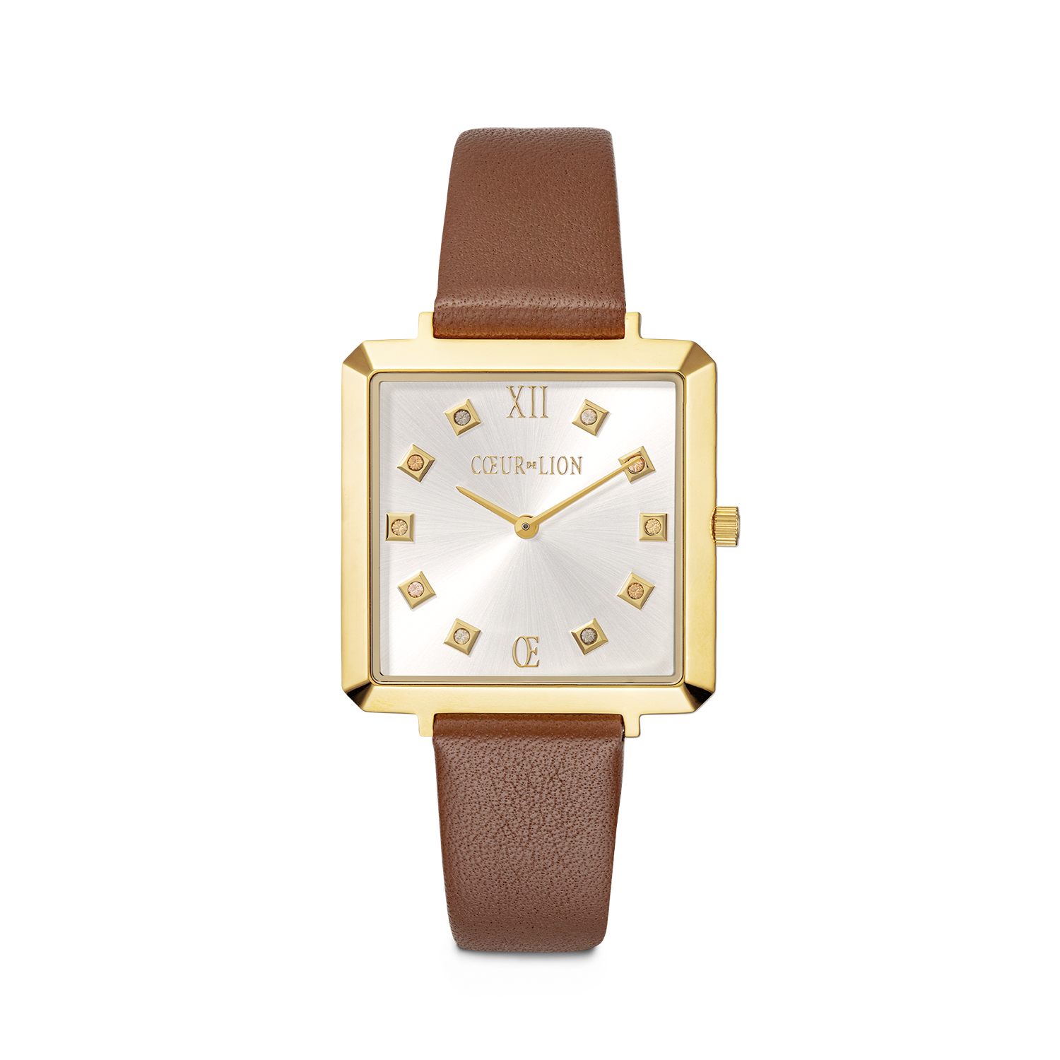 Orologio Iconic Square Gold White Sunray Cinturina in Pelle Classy Marrone