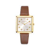 Orologio Iconic Square Gold White Sunray Cinturina in Pelle Classy Marrone