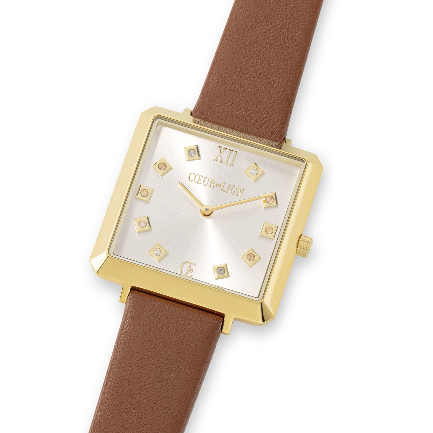 Orologio Iconic Square Gold White Sunray Cinturina in Pelle Classy Marrone