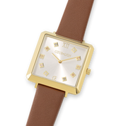 Orologio Iconic Square Gold White Sunray Cinturina in Pelle Classy Marrone