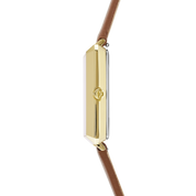 Orologio Iconic Square Gold White Sunray Cinturina in Pelle Classy Marrone