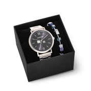 Set Regalo Orologio Rotondo Unisex Midnight Blue e Braccialetto GeoCUBE® Iconic Precious Blu
