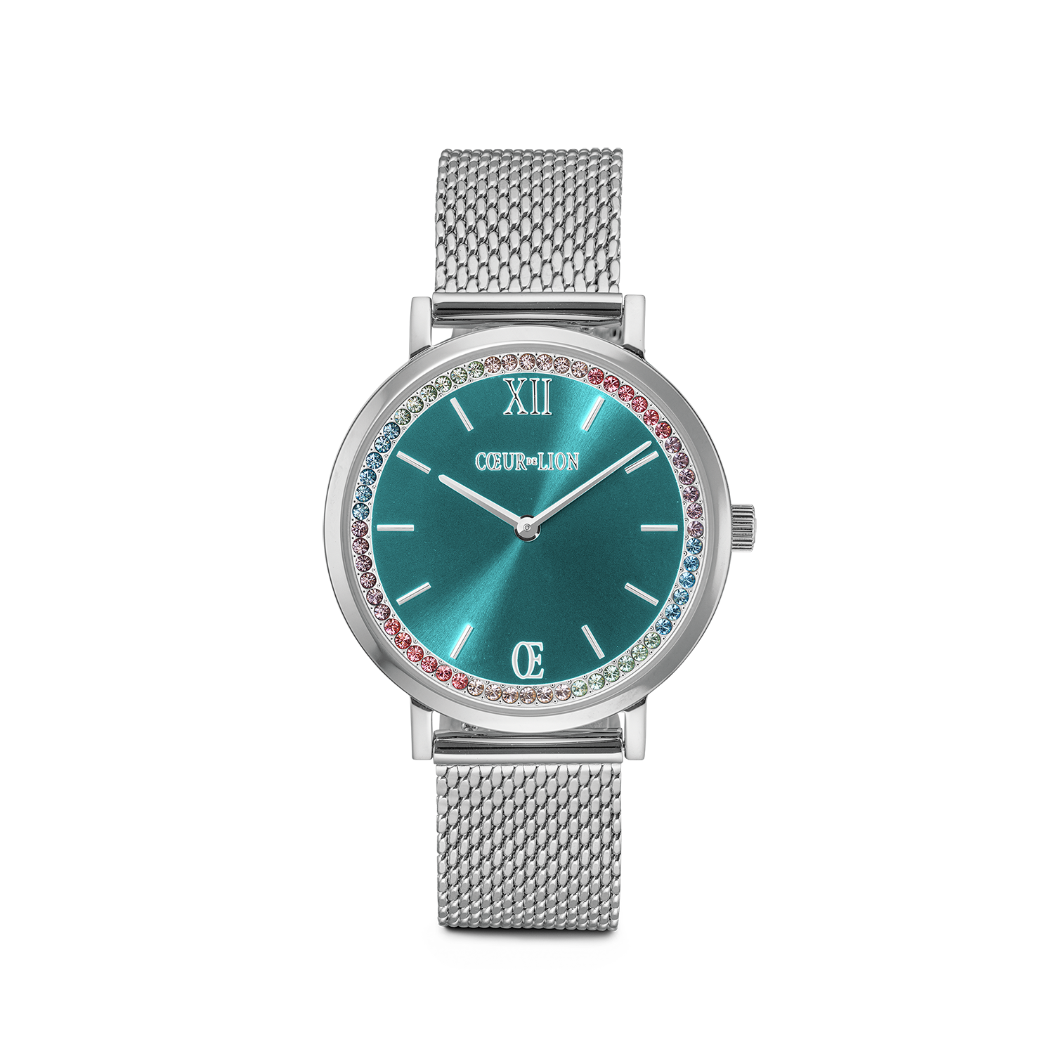 Orologio rotondo Sparkling Sunray Transformative Teal Milanaise argento