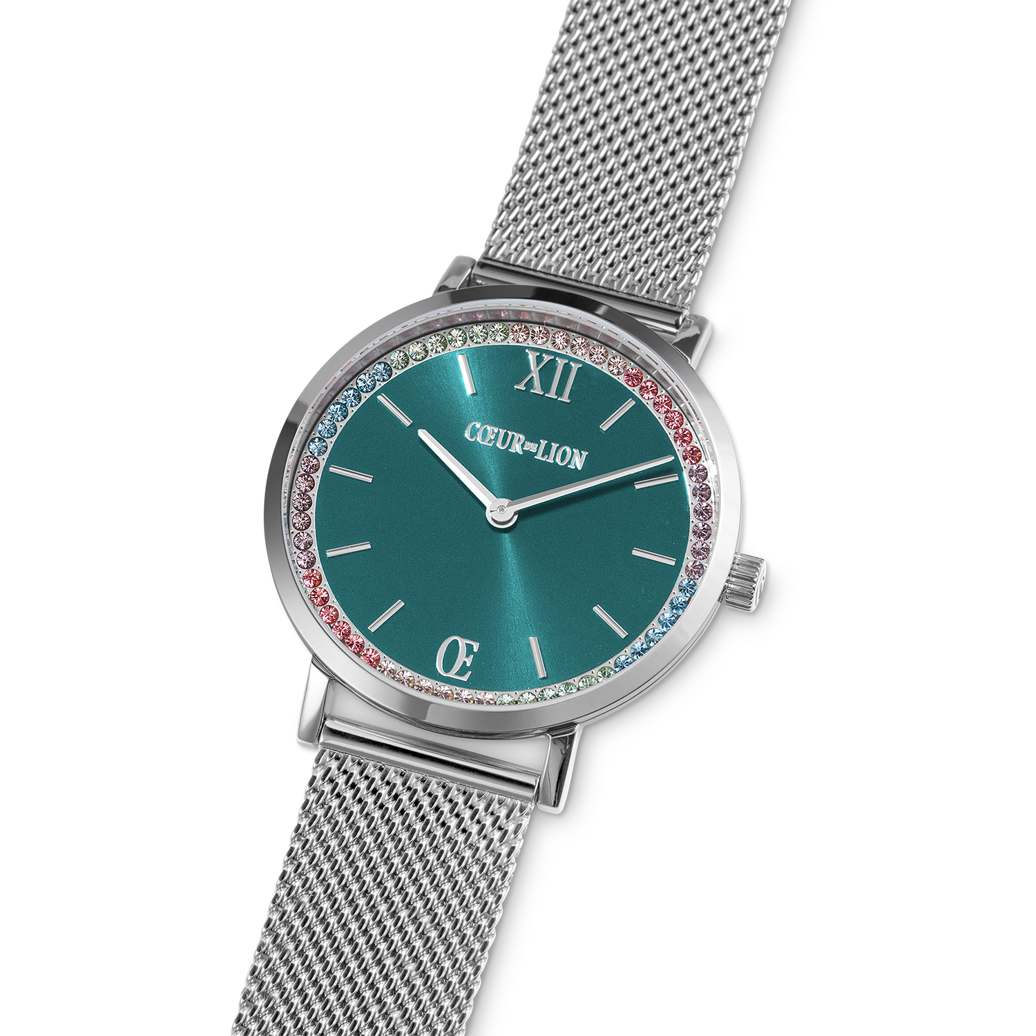 Orologio rotondo Sparkling Sunray Transformative Teal Milanaise argento