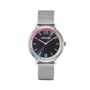 Orologio rotondo argento Sparkling Rainbow Sunray Black Milanaise argento
